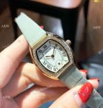 Low Price Cartier Rose Gold Gray Leather Band Ladies Watch 26mm